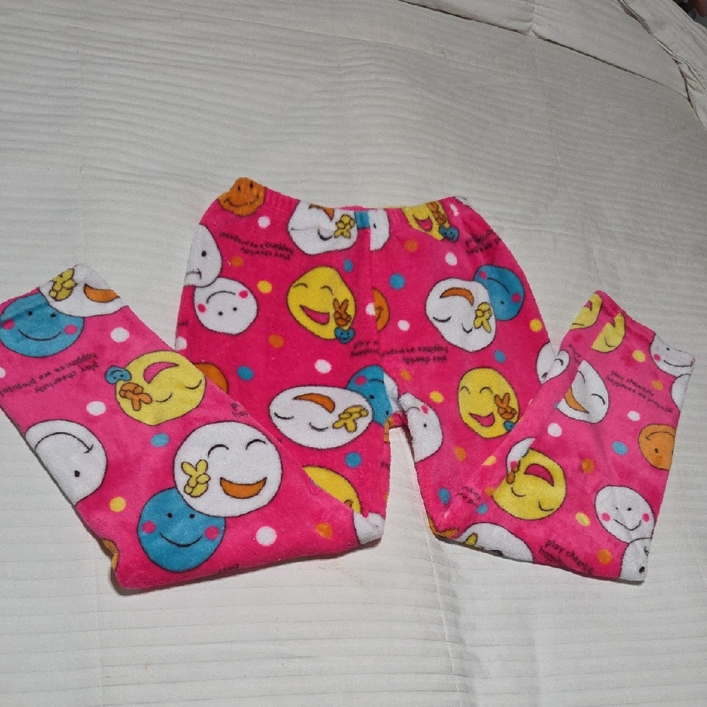 Girls Pink Emoji Print Fleece Jogger Pants